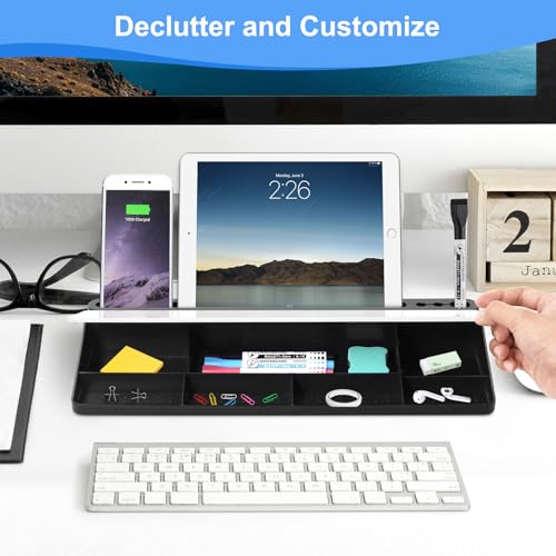 Desktop Glass Whiteboard with Storage, Desk Dry Erase White Board Stand - color: Organizer-black White