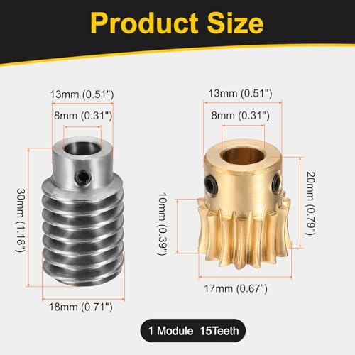 uxcell Worm Gear Set Right Rotation 15T 1 Module 15:1 Reduction Rate - size: Gear-8mm, Worm-8mm Bore, style: 1M-15T