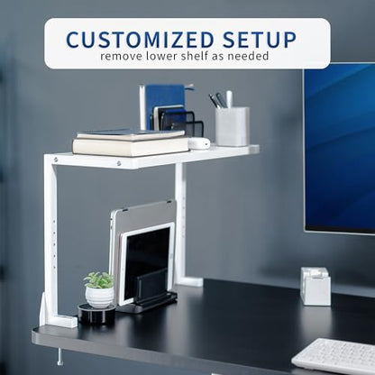 VIVO White Clamp-on 24 inch 2-Tier Desk Shelf, STAND-SHELF24C-W - color: White, size: 24 inch