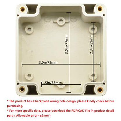 LeMotech Waterproof Dustproof IP65 ABS Plastic Junction Box Universal Electric Project Enclosure Pale Gray 3.3 x 3.2 x 2.2 inch (83 x 81 x 56 mm) - size: 3.3"x3.2"x2.2"