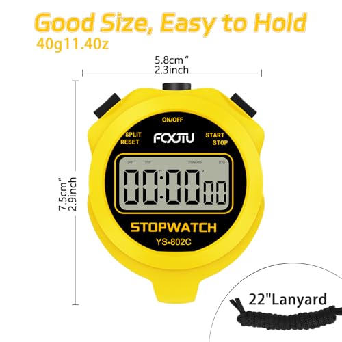 Digital Simple Basic Stopwatch Timer, Silent Stop Watch for Kids Coaches - color: Yellow