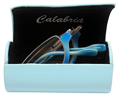 Calabria 309 Compact Folding Reading Glasses Mens Womend Trendy Semi-Rimless Foldable Pocket Readers Eyeglasses w/Hard Case - color: Blueberry