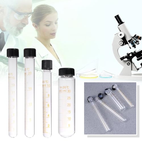 Graduated Glass Test Tubes with Screw Caps 4 Sizes 10ml 15ml 20ml 30ml Sample Storage Tube Set for Liquid Measuring Use 6.10 in