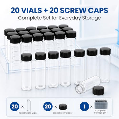 ALWSCI 1 Dram Glass Vials, Small Liquid Sample Vial, 15X45mm 4 ml Borosilicate Glass Empty Vials with Caps, 13-425 Black Screw Caps with PE Liner, Pack of 20 - size: 4ML
