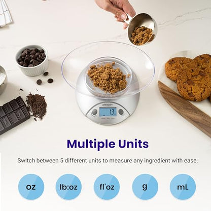 Etekcity Food Kitchen Scale with Bowl, 11lb/5kg, Grams and Ounces - color: Stainless Steel-Gray, size: 11lb