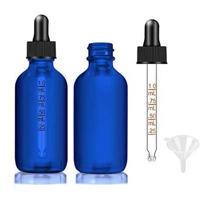 2 Pcs Dropper Bottles 2 OZ, Dark Blue Glass Bottle with Graduated Dropper - color: Blue 2 oz