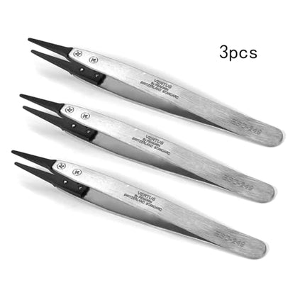 Utoolmart ESD-249 Precision Anti-Static Carbon Fiber Tweezers Stainless Steel Tweezers for Craft Jewelry Electronics 3 pcs - color: 3pcs, size: ESD-249