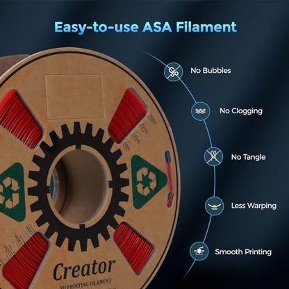Creator ASA Filament 1.75mm 3D Printer Filament 1KG, UV & Heat & Weather Resistant ASA 3D Printing Filament, Perfect for Printing Outdoor Functional Parts, Dimensional Accuracy +/-0.02mm (Traffic Red) - color: Asa Traffic Red