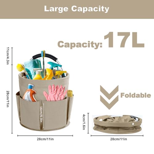 Cleaning Caddy with Handle, Cleaning Supplies Organizer Collapsible Bucket - color: Khaki
