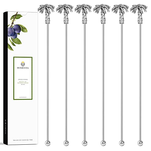 Homestia 6 Pcs 7.5'' Metal Stir Sticks, Cocktail Stirrers, Palm Tree Decor - color: 7.5" + Palm Tree + 6PCS