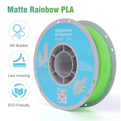 Matte Rainbow PLA 3D Printer Filament, 1KG Spool(2.2lbs) 1.75mm PLA Fast Color Change 3D Printing Material, Multicolor PLA,Gradient Filament for Most FDM 3D Printers,Matte Yellow Green - color: Matte Yellow Green