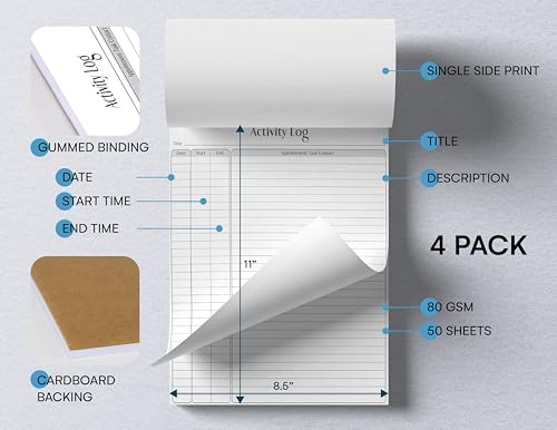 Better Office Products Activity Log Notepad, 8.5" x 11", Planning Note Pad, 50 Sheets, Daily Time Tracking Productivity Checklist Organizer,(4 Pack) - style: 4 Pack