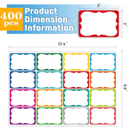 400 Pcs Name Tag Stickers, 3"x 2", 16 Colorful Name Tags, Name Labels for School, Classroom, Office and Home - Multicolour - color: Rainbow