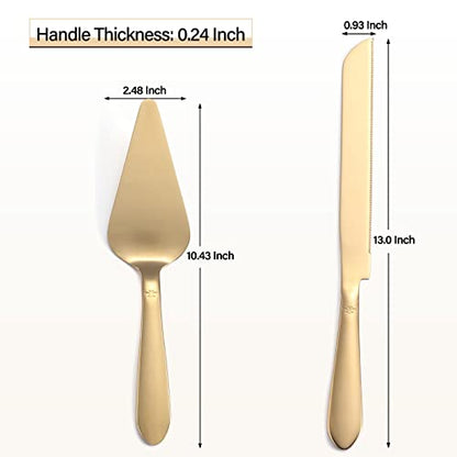 Eisinly Wedding Cake Cutting Set, Cake Knife and Server Set, 2Pcs Gold - color: Gold, size: 13.0 Inch-Standard