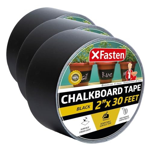 XFasten Black Chalkboard Tape Removable, 2-Inch x 30-Foot, Black, Smudge Resistant Sticky Chalkboard Label Duct Tape (Pack of 3) - size: 2-Inch x 30-Foot (Pack of 3)