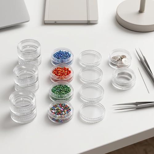 Clear Round Mini Plastic Storage Jars with Screw Lids, Small Empty Sample Containers for Crafts and Makeup, Transparent, 50-Pack
