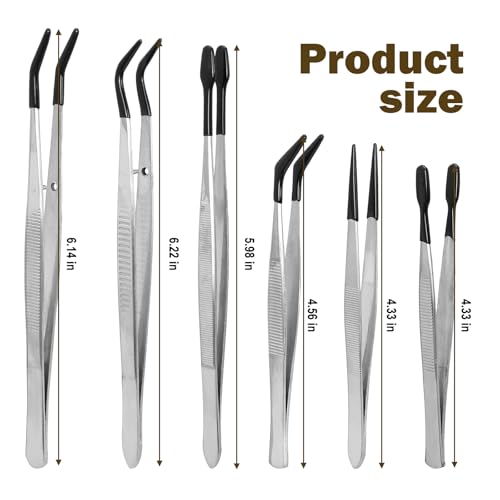 6 Pcs Rubber-Tipped Precision Tweezers Set for Crafts & Electronics