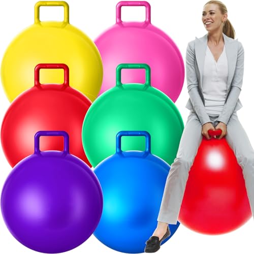 Lewtemi 6 Pcs Hopper Ball with Handle, 29 Inch, Rainbow Colors - color: Rainbow Colors, size: 29 Inch