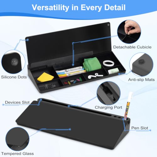 Desktop Glass Whiteboard with Storage, Desk Dry Erase White Board Black - color: Organizer-black
