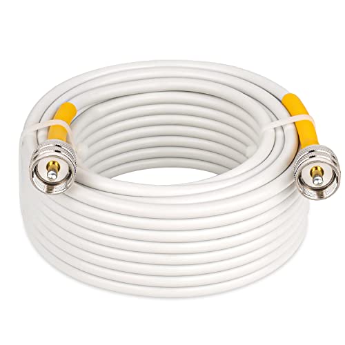 MOOKEERF 42.5ft White RG8x PL-259 UHF Male to Male Low Loss Coax Cable for VHF Marine Antenna, CB Radio, Ham Radio, VHF Radio, Antenna Analyzer, SWR Meter - size: 42.5FT