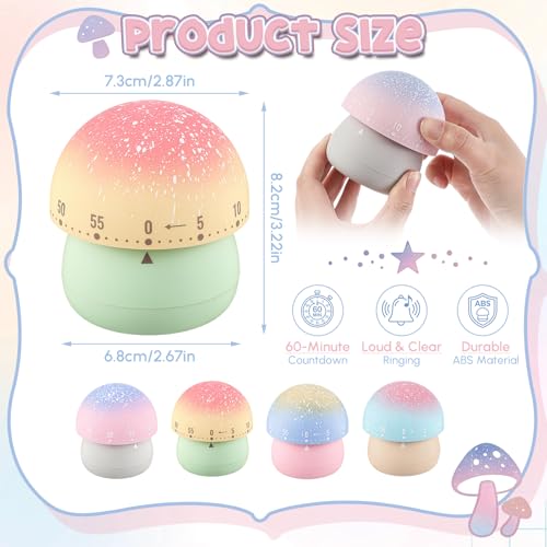 Amylove 4 Pcs Cute Mechanical Kitchen Timer Mushroom 60 Minutes - style: Mushroom
