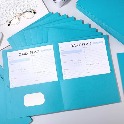 Harloon 75 Pack Lake Blue Two Pocket Paper Folders Bulk, Letter Size - color: Lake Blue