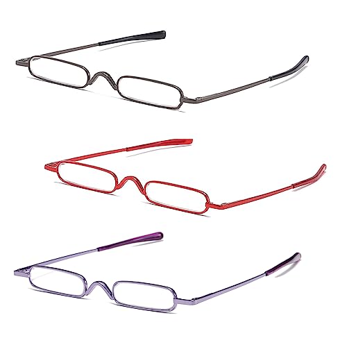 Mini Slim Pen Reading Glasses, Gunmetal+Red+Purple, 2.00 - color: Gunmetal+red+purple
