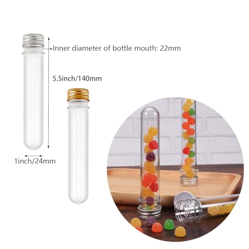 10 Pcs 40ml Plastic Test Tubes, 22 x 140mm Clear Plastic Test Tubes, with Screw Caps, for Scientific Experiments, Bath Salts, Candy Storage, Party Favors.