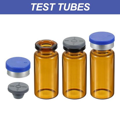 PATIKIL 10ml Sample Vials, 100 Pack Lab Empty Vials with Butyl Rubber Stopper Crimp Top Caps and Labels Borosilicate Glass Vial, Amber - color: Amber, size: 10ml