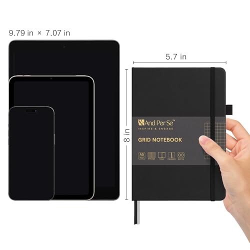 &And Per Se Graph Notebook, 5mm Grid, A5 Hardcover, 160 Pages 100gsm Thick Paper, Grid Journal for Diagrams, Wireframes, CAD Sketches (Black) - color: Black, style: 160-Grid