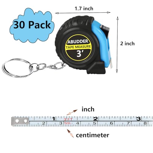30 Pack Small Tape Measure Keychains,Mini Tape Measures Retractable,Pocket Measurement Tape Bulk Easy Read 3 Feet - color: Blue