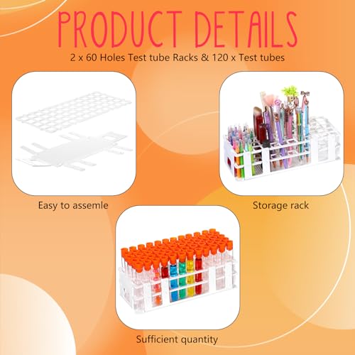 Threehoney 120 Pcs Test Tubes with Caps and Rack, 16x100mm,Orange - color: Orange