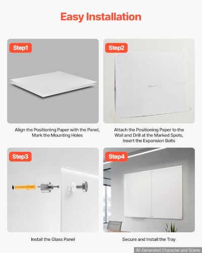 VEVOR Glass Dry Erase Board 72 x 48 in White Magnetic Whiteboard - color: White, size: 72"W x 48"H