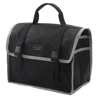 Tool Organizer Bag | 1 Large Pocket Storage Pouch & 2 Side Pockets & Canvas Handle, Heavy Duty 16oz Waxed Canvas Tote Bag, Reusable Tool Carrier for Hand Tools - 11.5"L x 6"W x 7.5"H - Black - color: Black