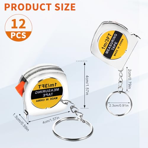 Construction Party Favors, 12 Pcs Mini Tape Measure Keychains, 3ft/1m Retractable Measuring Tape with Slide Lock, Pocket Tapes for Birthday Gift Bag Fillers - color: 12 Pcs Silver 1.5 Inch