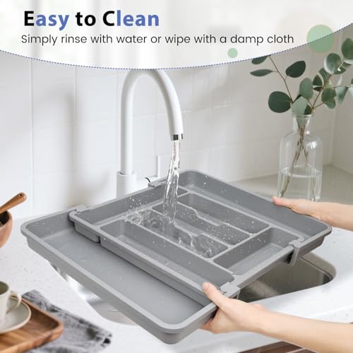 Caperci Large Silverware Organizer Tray for Kitchen Drawer Utensils Thicker - color: Medium Gray