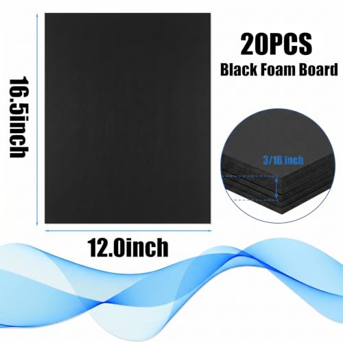 EPHECH 20Pack 12" x 16.5" Black Foam Board with 3/16" Thick Foam Core - size: BK-12" x 16.5"-20PCS