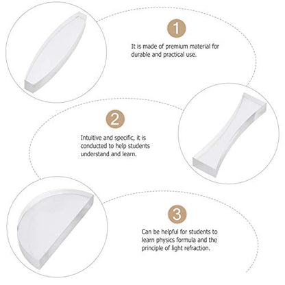 Uonlytech Optical Lens Set 4 pcs Physics Teaching Aids with Cylindrical Convex Lens Cylindrical Concave Semicircular and Equilateral Triangle for Light Refraction Classroom