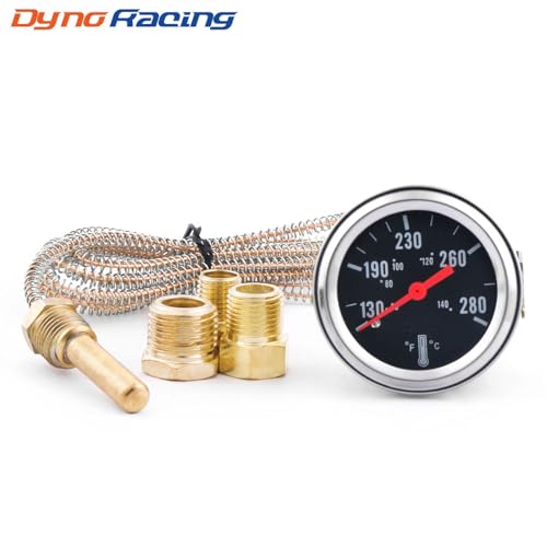 Dyno Racing 2" 52mm 12V Pointer Mechanical Water Temperature Temp Gauge (50-140℃,130-280℉),Yellow Light Car Meter with Sensor NPT 1/2, NPT 3/8, NPT 1/4, 1.8m Wire Length - style: 50-140℃ & 130-280℉