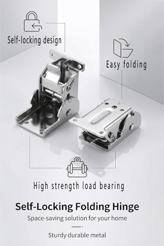 90 Degree Folding Hinge Set of 2, self-Locking Hinge - color: Silver