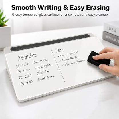 Glass Desktop Whiteboard,Dry Erase Board Buddy Keyboard Stand - color: Black&white