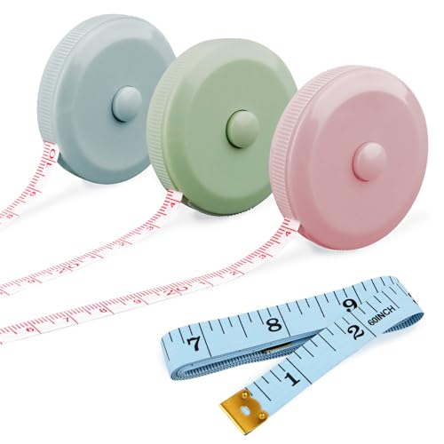 GDMINLO 3 Pack Tape Measure Measuring Tape for Body Craft Weight Loss Measurements Retractable 60-inch 1.5 Meter, Small Push Button Dual Sided Tape Measure Body Measuring