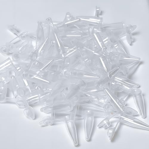 100Pack 0.2ml Conical Centrifuge Tubes with Snap Cap, Small Sterile Microcentrifuge Tube Test Vials Plastic Sample Storage Container, Clear Graduated Non-Pyrogenic, DN/RNase Free for Lab - size: 0.2ML-100PACK