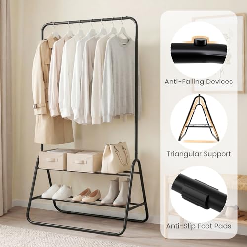 GIANTEX Heavy Duty Clothes Rack, Metal Garment Rack with Storage Shelves - color: Black