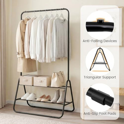 GIANTEX Heavy Duty Clothes Rack, Metal Garment Rack with Storage Shelves - color: Black