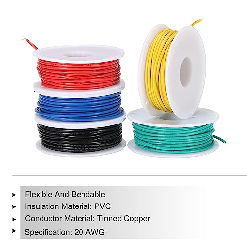 MECCANIXITY 20AWG Wire 20 Gauge Electrical Wire, PVC 1007 Stranded Wire Hook Up Wire Tinned Copper Wire 50m(164ft) 5 Colors for DIY Wiring Applications - size: 20AWG,164ft