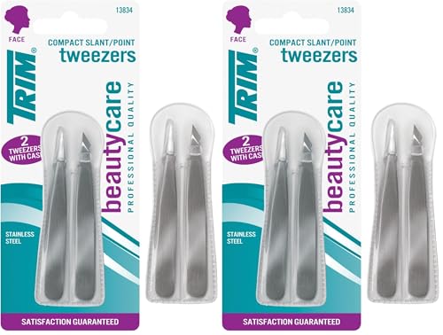 Trim Tweezer Duo, Professional Quality Slant & Point Tweezers for Brow Grooming, Stainless Steel, Removes Unwanted Hair, Easy To Grip, For Women & Men, 2 Piece Set (Pack of 2) - size: 2 Piece Set (Pack of 2)