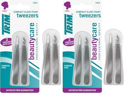 Trim Tweezer Duo, Professional Quality Slant & Point Tweezers for Brow Grooming, Stainless Steel, Removes Unwanted Hair, Easy To Grip, For Women & Men, 2 Piece Set (Pack of 2) - size: 2 Piece Set (Pack of 2)