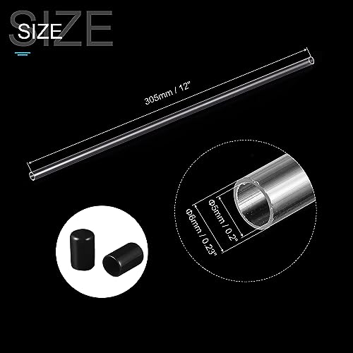 PATIKIL Clear Rigid Tube Round Plastic Tubing with Black Rubber Caps Polycarbonate Water Pipe, 305mm/ 12 Inch Length, 5mmx6mm/0.2"x0.23", 2 Set - color: Black,Clear, size: 0.2"x0.23"