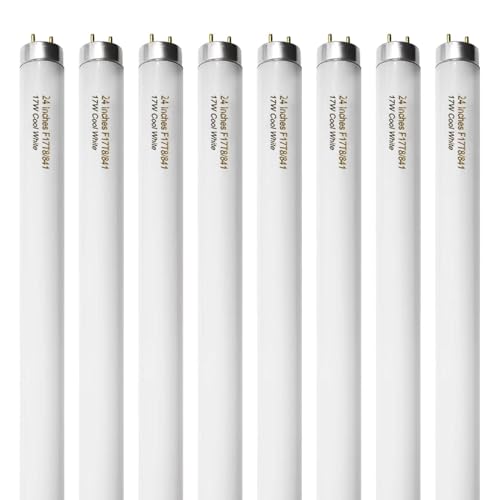 Konideke 8 Pack 24 inch F17T8/841 17 Watts Light Bulb, 2 Foot Straight Fluorescent Tube T8 Tube Light, 4100K Cool White 1400 Lumen G13 Medium Bi-Pin Cap 8 Count - color: Cool White, size: 8 Count-17W